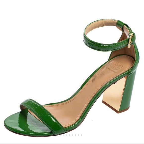 Tory Burch Green Patent Leather Cecile Block Heel - Picture 2 of 10